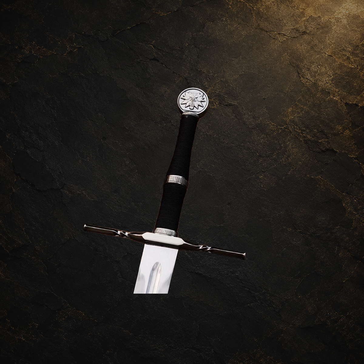 Geralt of Rivia display sword replica, view 2 on charcoal slate background