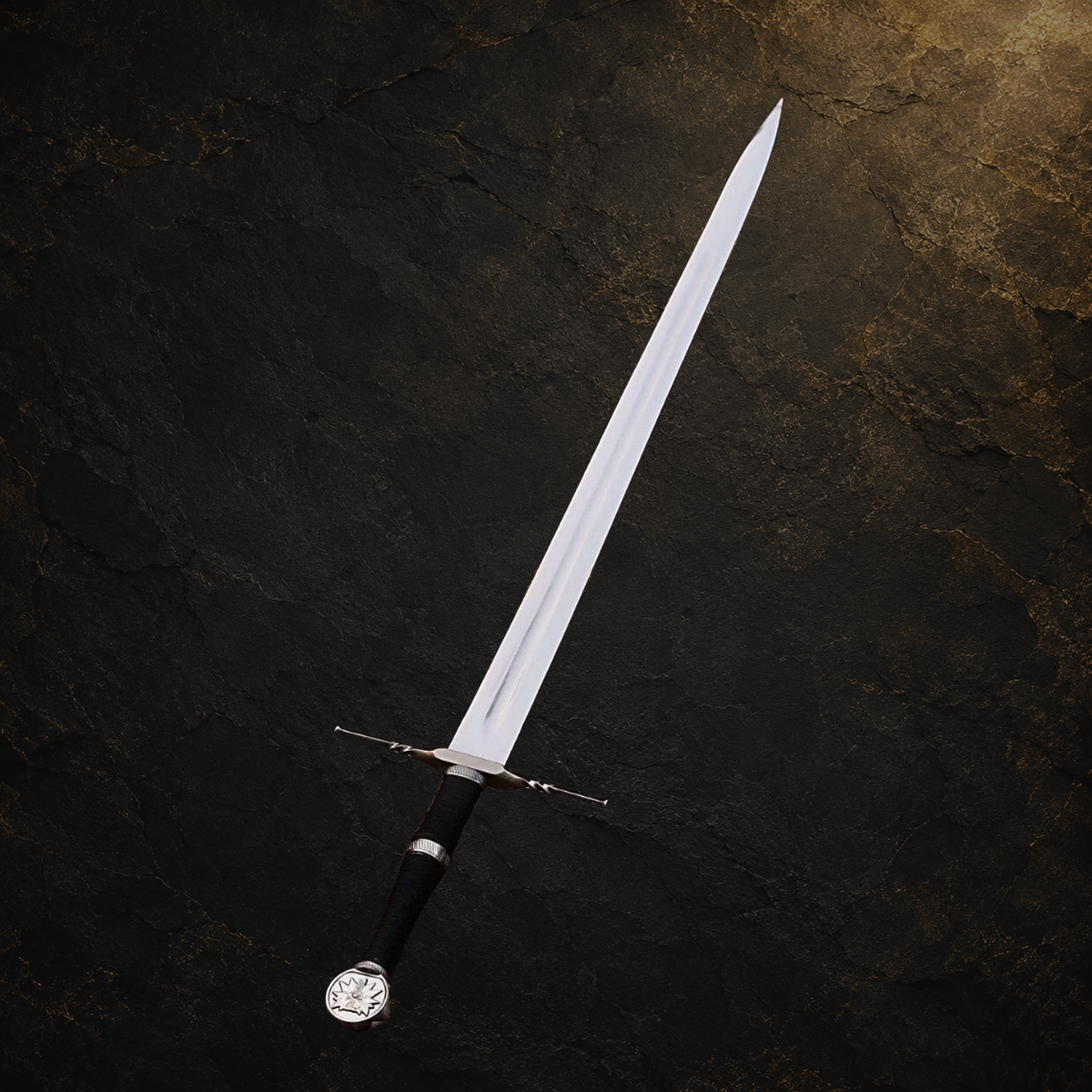 Geralt of Rivia display sword replica, view 4 on charcoal slate background