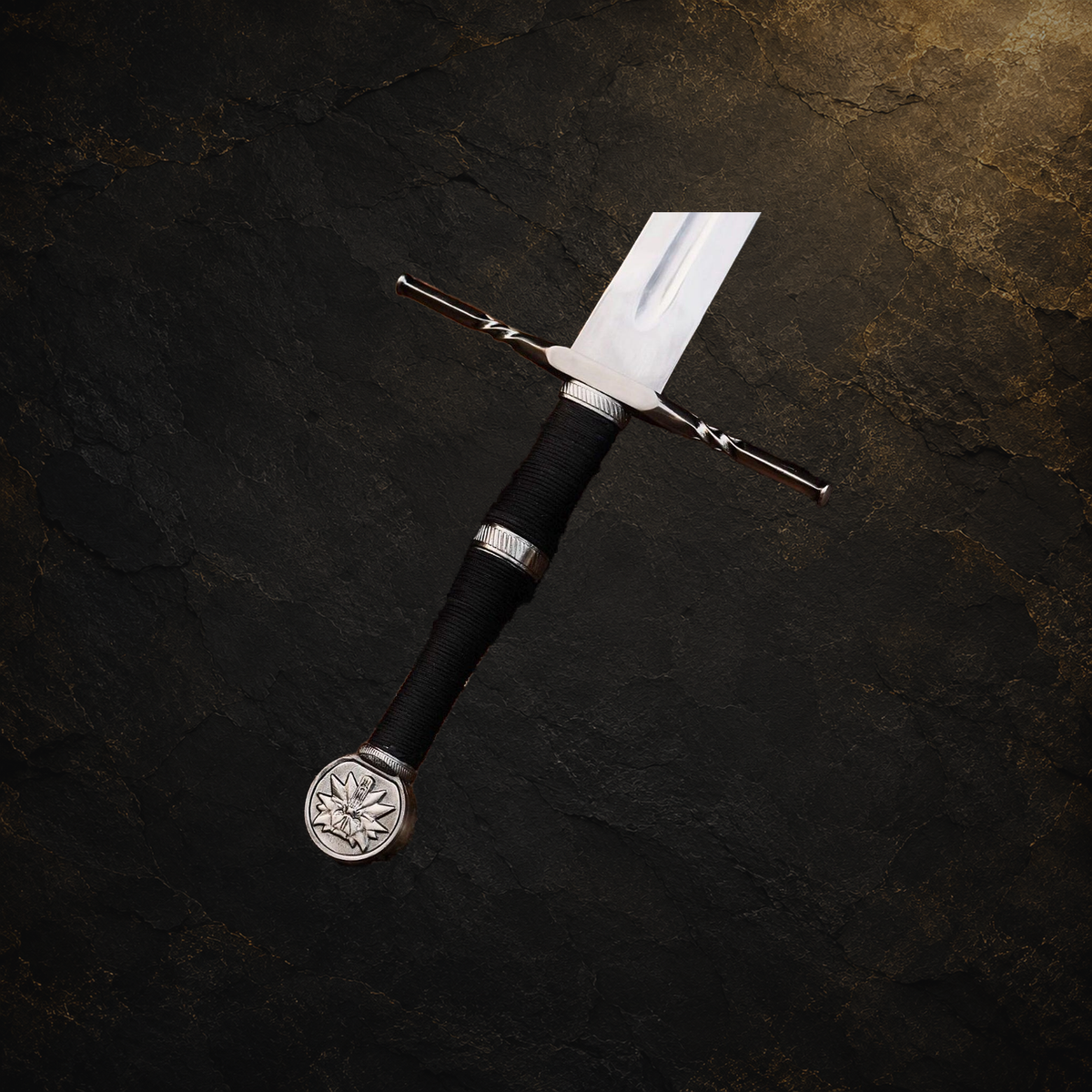 Geralt of Rivia display sword replica, view 6 on charcoal slate background