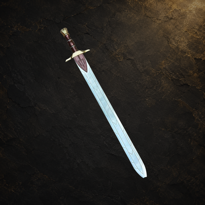 Ancient Greek fantasy sword replica, view 4 on charcoal slate background