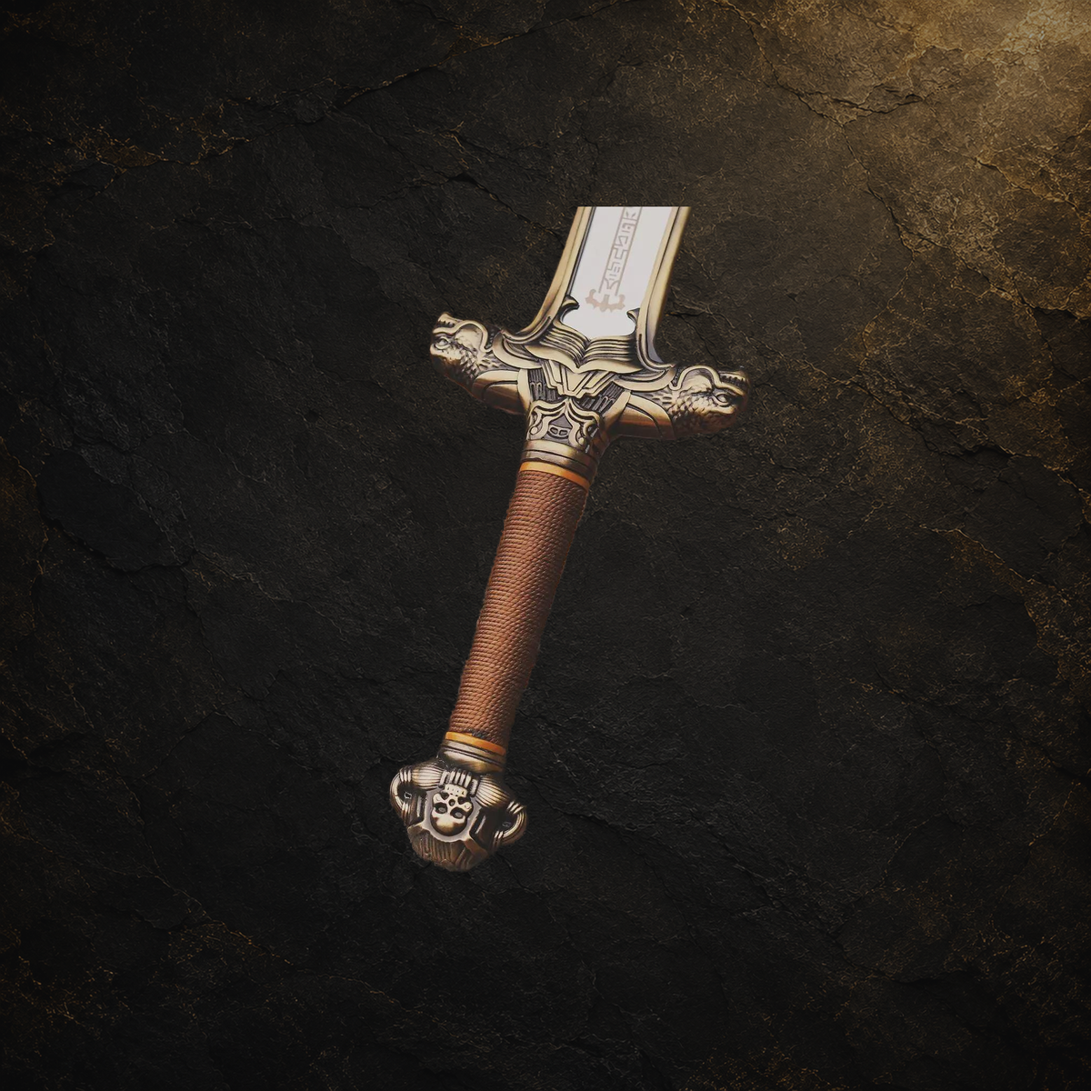 Conan Atlantean display sword replica, view 3 on charcoal slate background