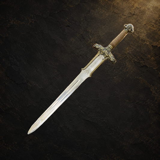 Conan Atlantean display sword replica, view 7 on charcoal slate background