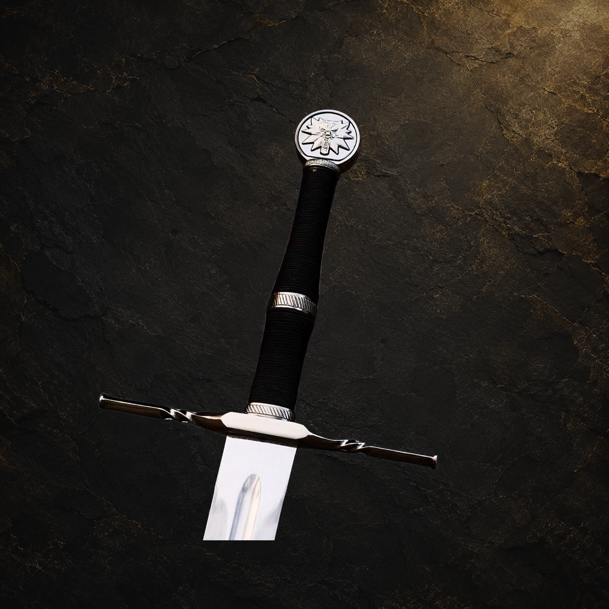Geralt of Rivia display sword replica, view 1 on charcoal slate background