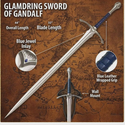 Blue Fantasy Wizard Sword Replica with Scabbard – Medieval Cosplay Prop & Collectible