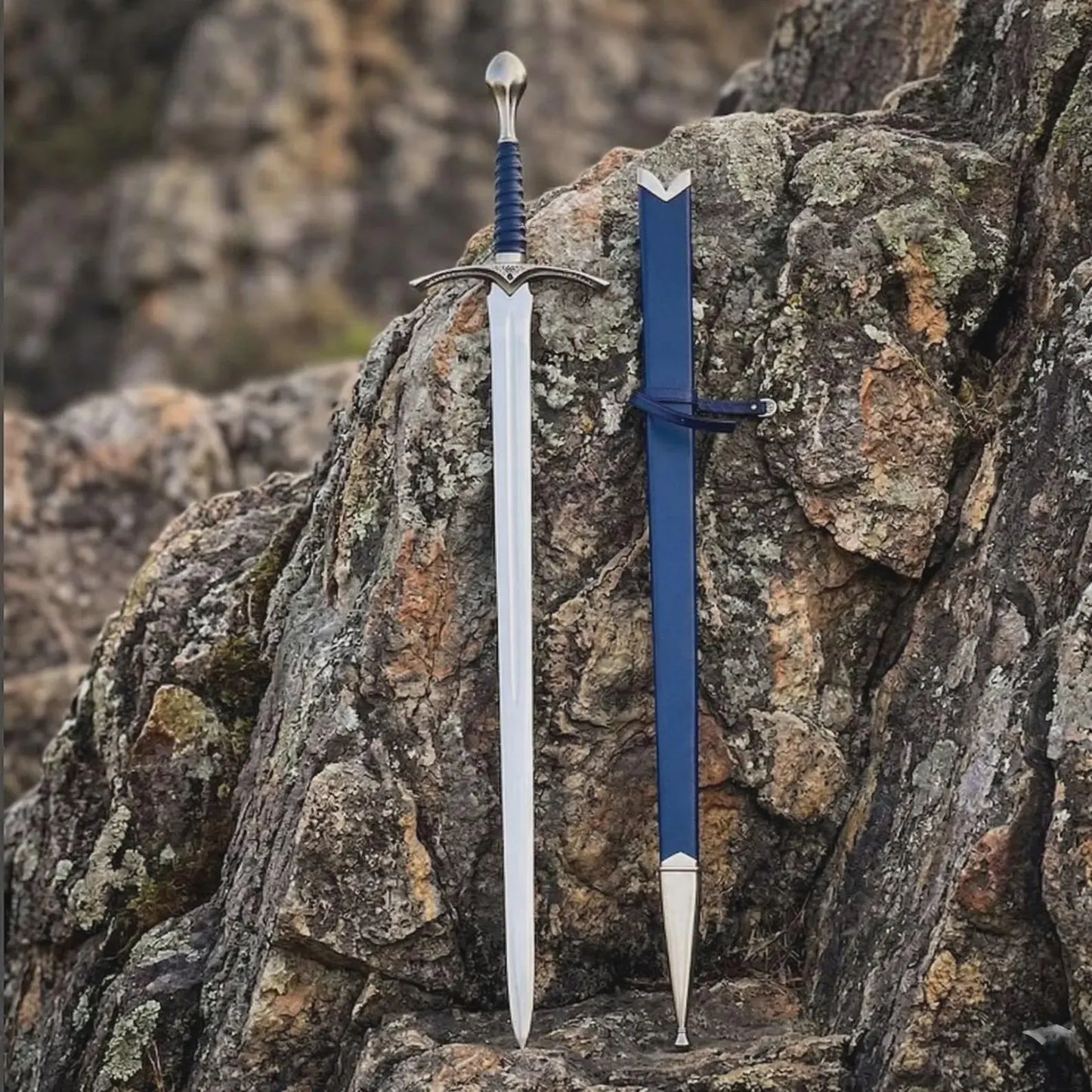 Blue Fantasy Wizard Sword Replica with Scabbard – Medieval Cosplay Prop & Collectible