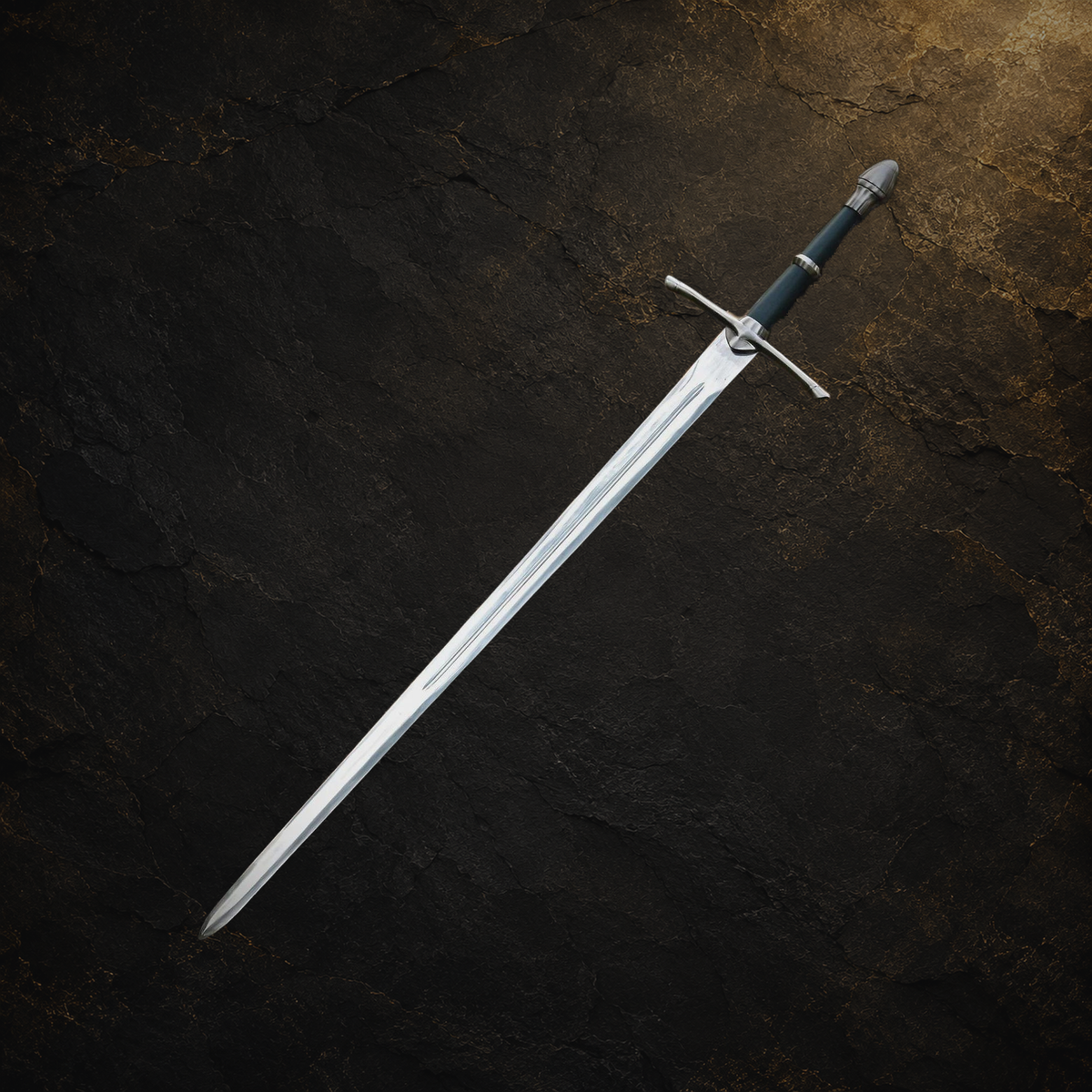 Ranger sword replica and scabbard, view 10 on charcoal slate background