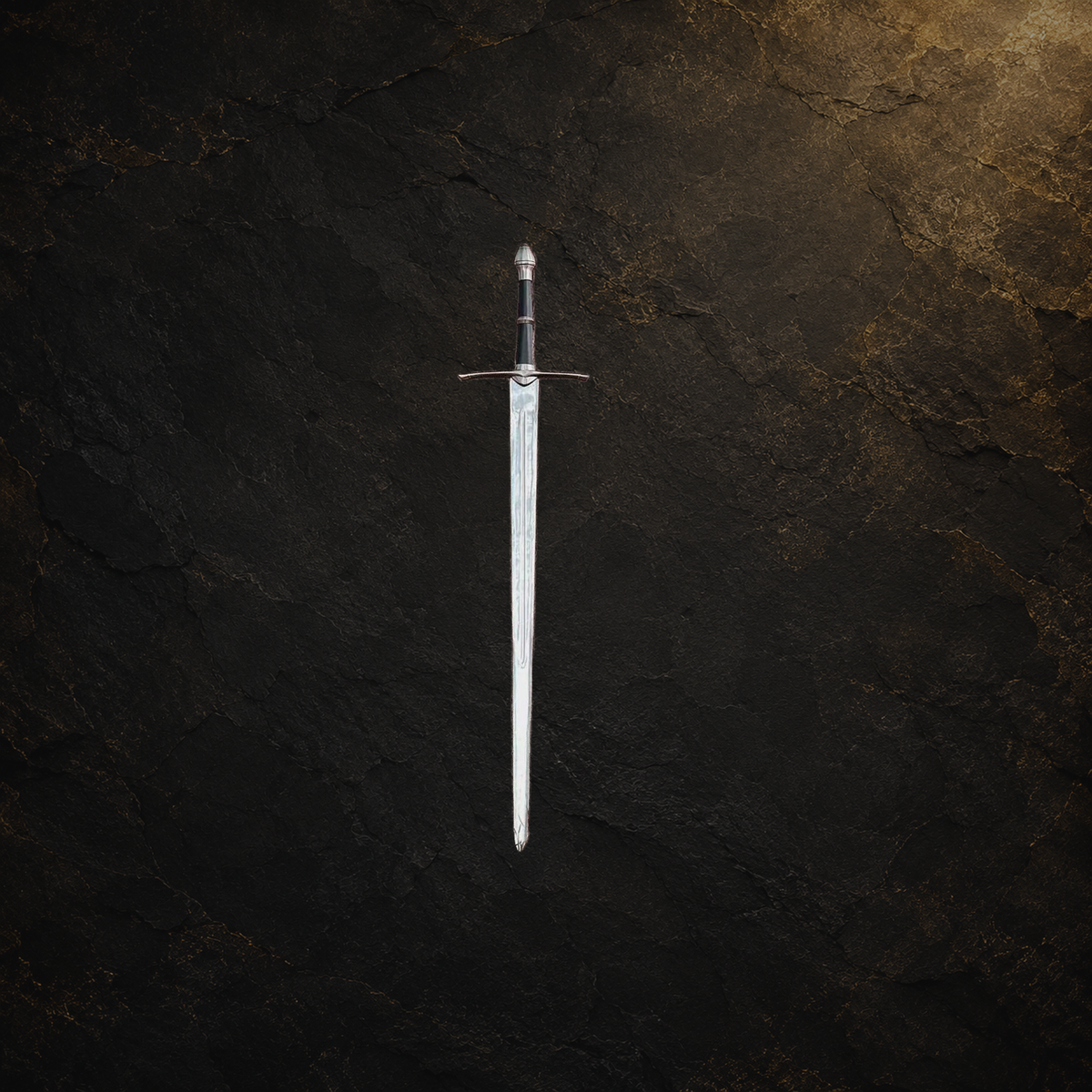 Ranger sword replica and scabbard, view 3 on charcoal slate background