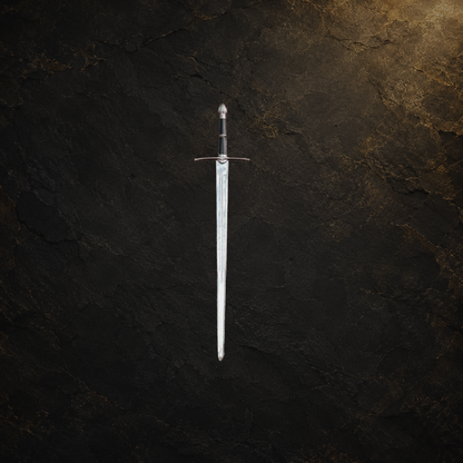 Ranger sword replica and scabbard, view 3 on charcoal slate background