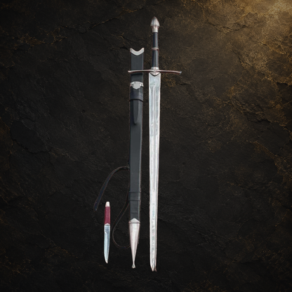 Ranger sword replica and scabbard, view 4 on charcoal slate background