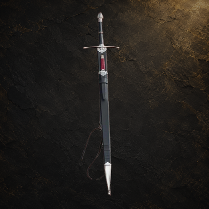 Ranger sword replica and scabbard, view 5 on charcoal slate background