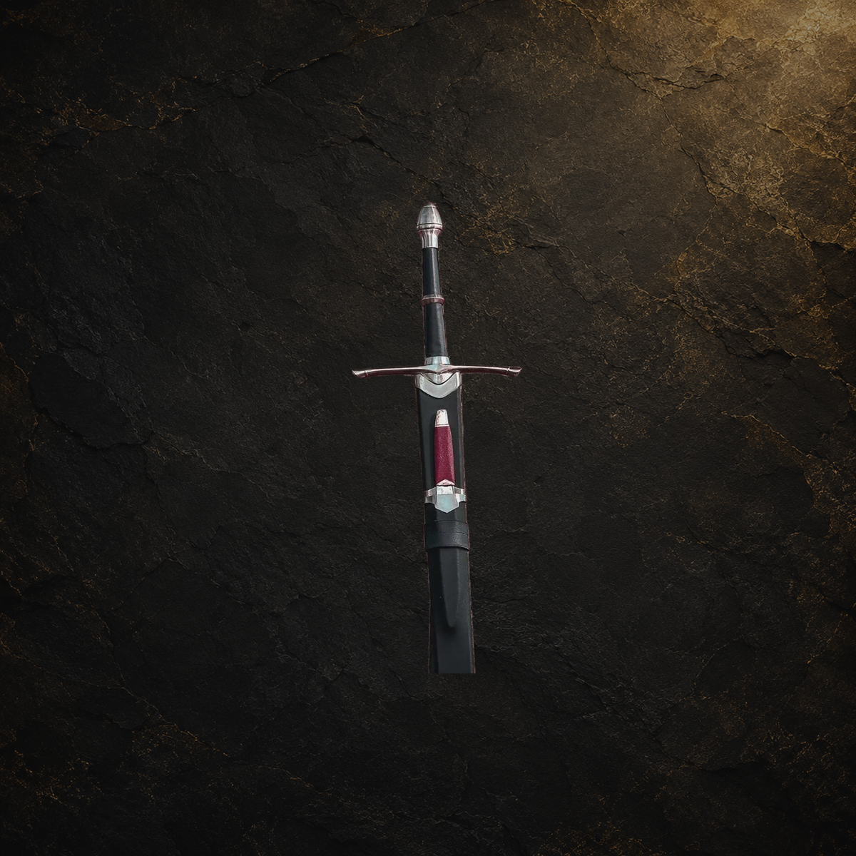 Ranger sword replica and scabbard, view 6 on charcoal slate background