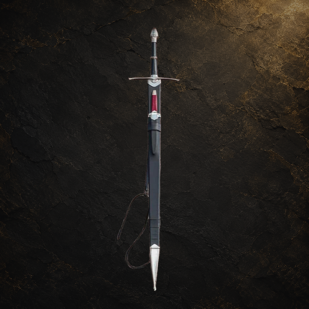 Ranger sword replica and scabbard, view 7 on charcoal slate background