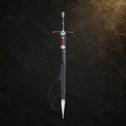Ranger sword replica and scabbard, view 7 on charcoal slate background