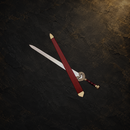 Rohan king display sword replica with scabbard, view 4 on charcoal slate background