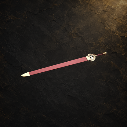 Rohan king display sword replica with scabbard, view 5 on charcoal slate background